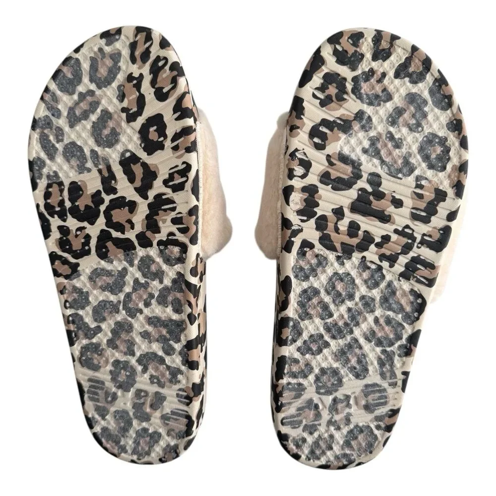 APL‎ Women’s Shearling Furry Slide Sandals in Parchment/Black/Leopard Size 10